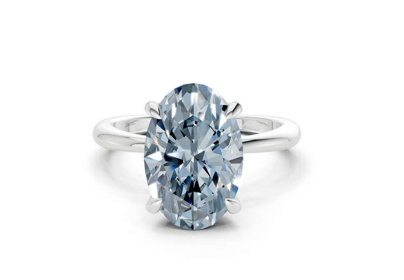 Marlowe Blue Diamond Solitaire Oval Cut 1.6mm Engagement Ring - Ring Premier