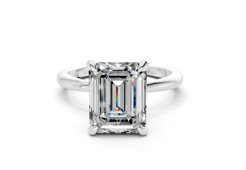 Marlowe Diamond Solitaire Emerald Cut 1.6mm Engagement Ring - Ring Premier