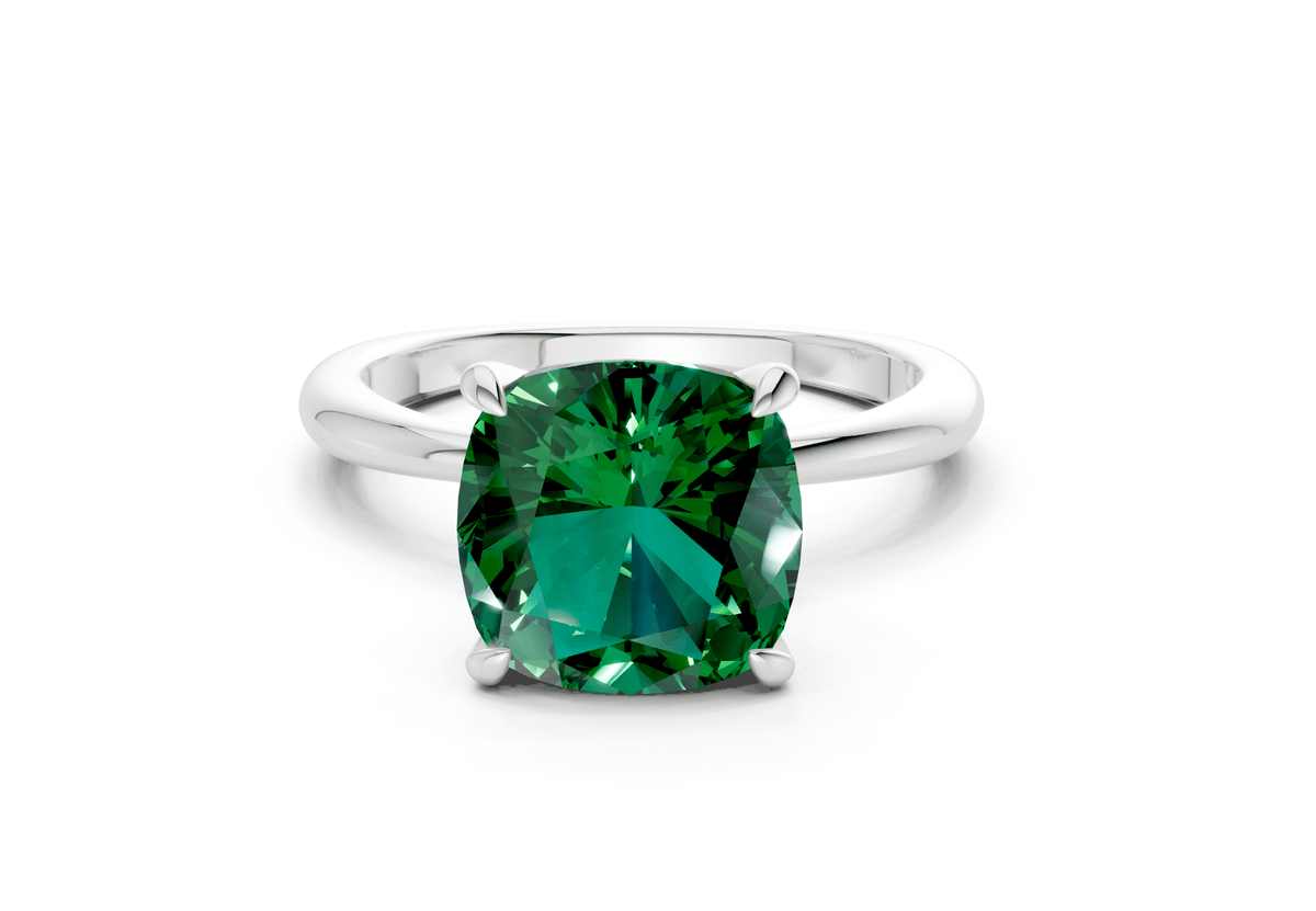 Marlowe Emerald Gemstone Solitaire Cushion Squareuare Cut 1.6mm Engagement Ring