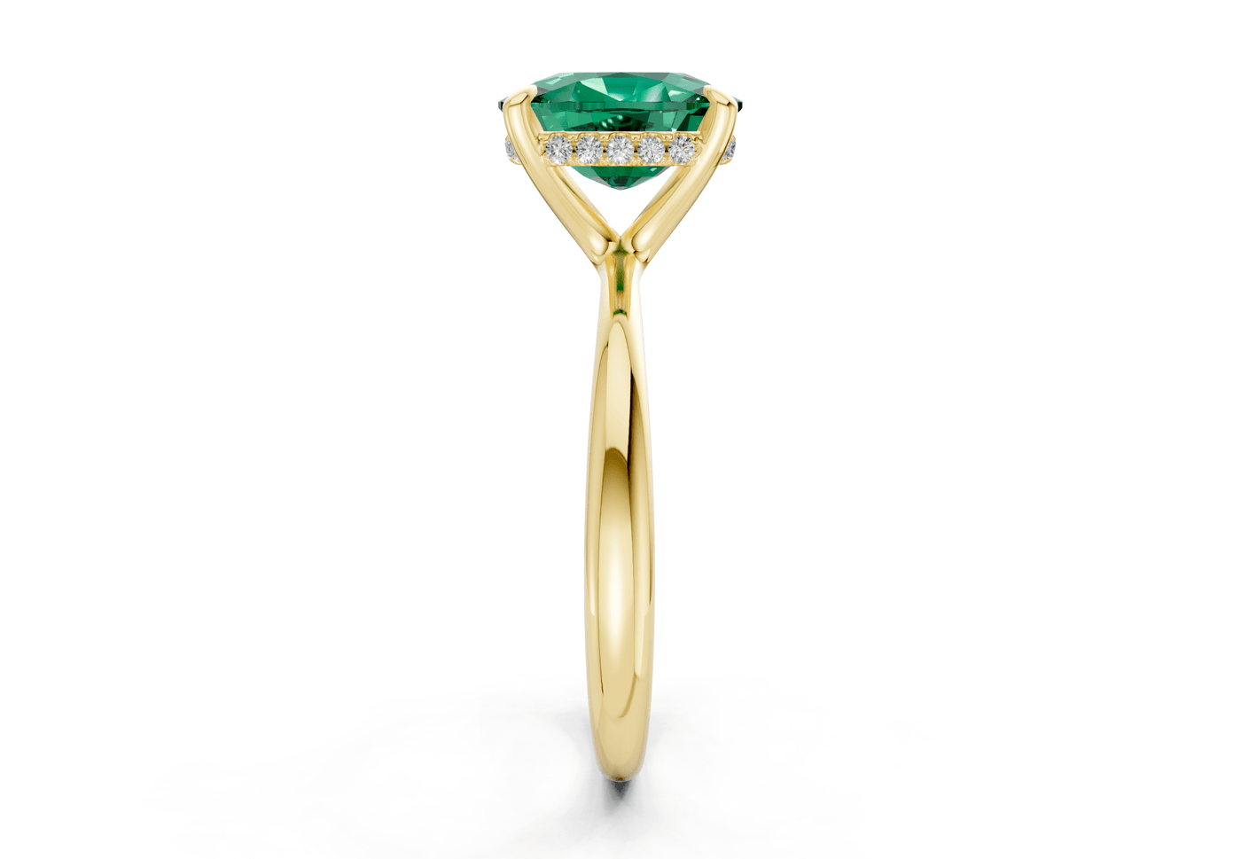 Marlowe Emerald Gemstone Solitaire Elongated Cushion Cut 1.6mm Engagement Ring