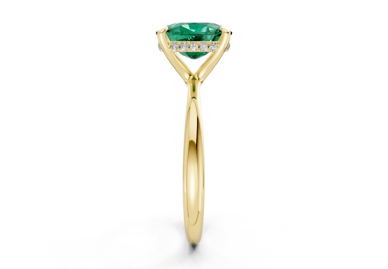 Marlowe Emerald Gemstone Solitaire Elongated Cushion Cut 1.6mm Engagement Ring - Ring Premier