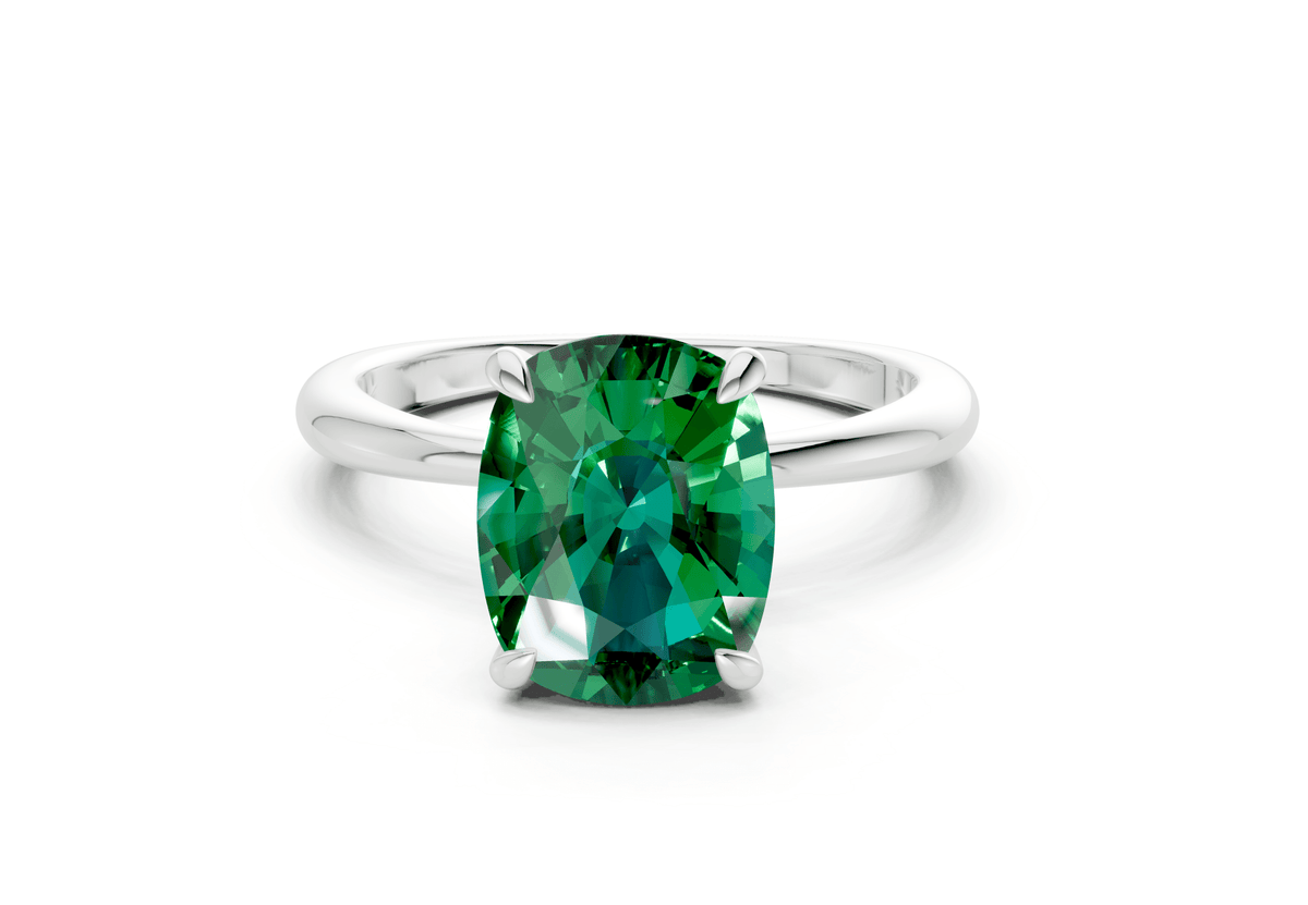 Marlowe Emerald Gemstone Solitaire Elongated Cushion Cut 1.6mm Engagement Ring