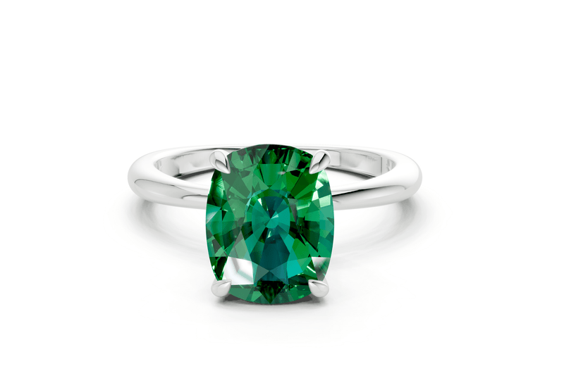 Marlowe Emerald Gemstone Solitaire Elongated Cushion Cut 1.6mm Engagement Ring - Ring Premier