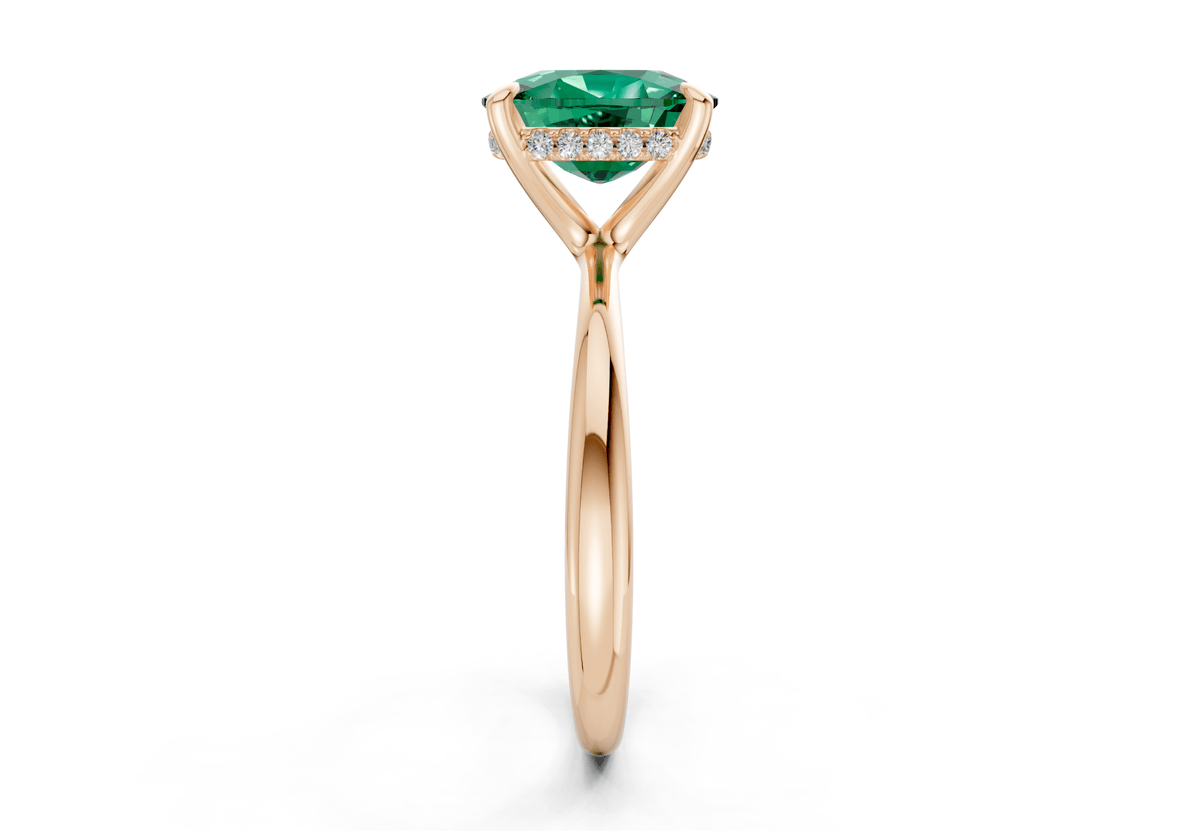 Marlowe Emerald Gemstone Solitaire Elongated Cushion Cut 1.6mm Engagement Ring