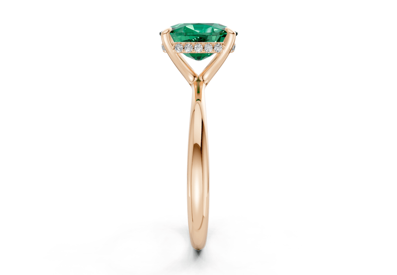 Marlowe Emerald Gemstone Solitaire Elongated Cushion Cut 1.6mm Engagement Ring - Ring Premier