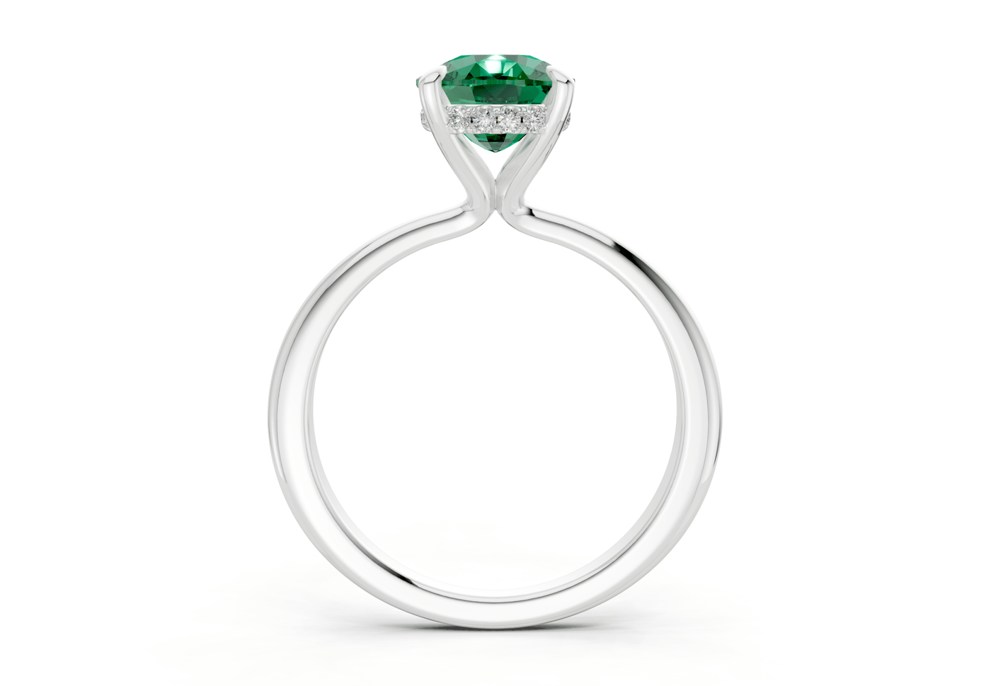 Marlowe Emerald Gemstone Solitaire Elongated Cushion Cut 1.6mm Engagement Ring