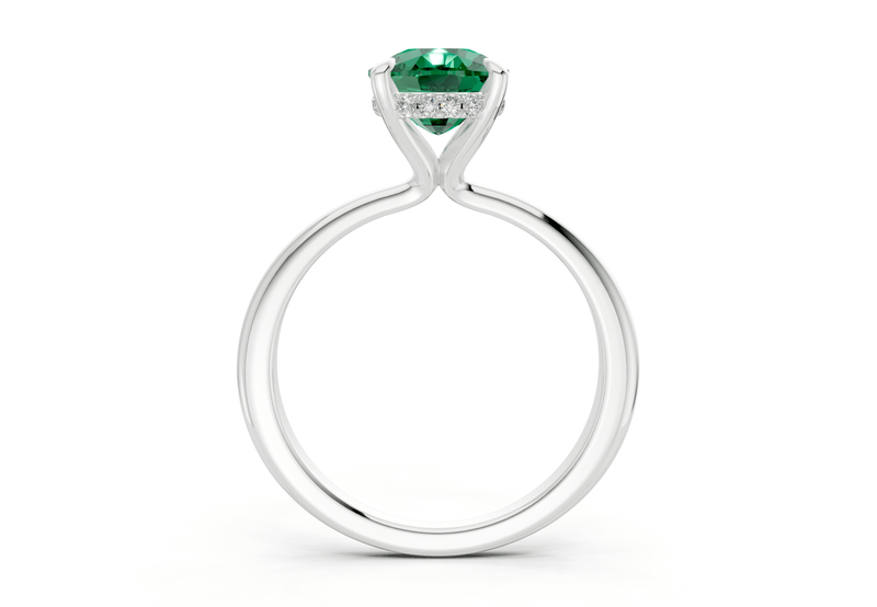 Marlowe Emerald Gemstone Solitaire Elongated Cushion Cut 1.6mm Engagement Ring - Ring Premier