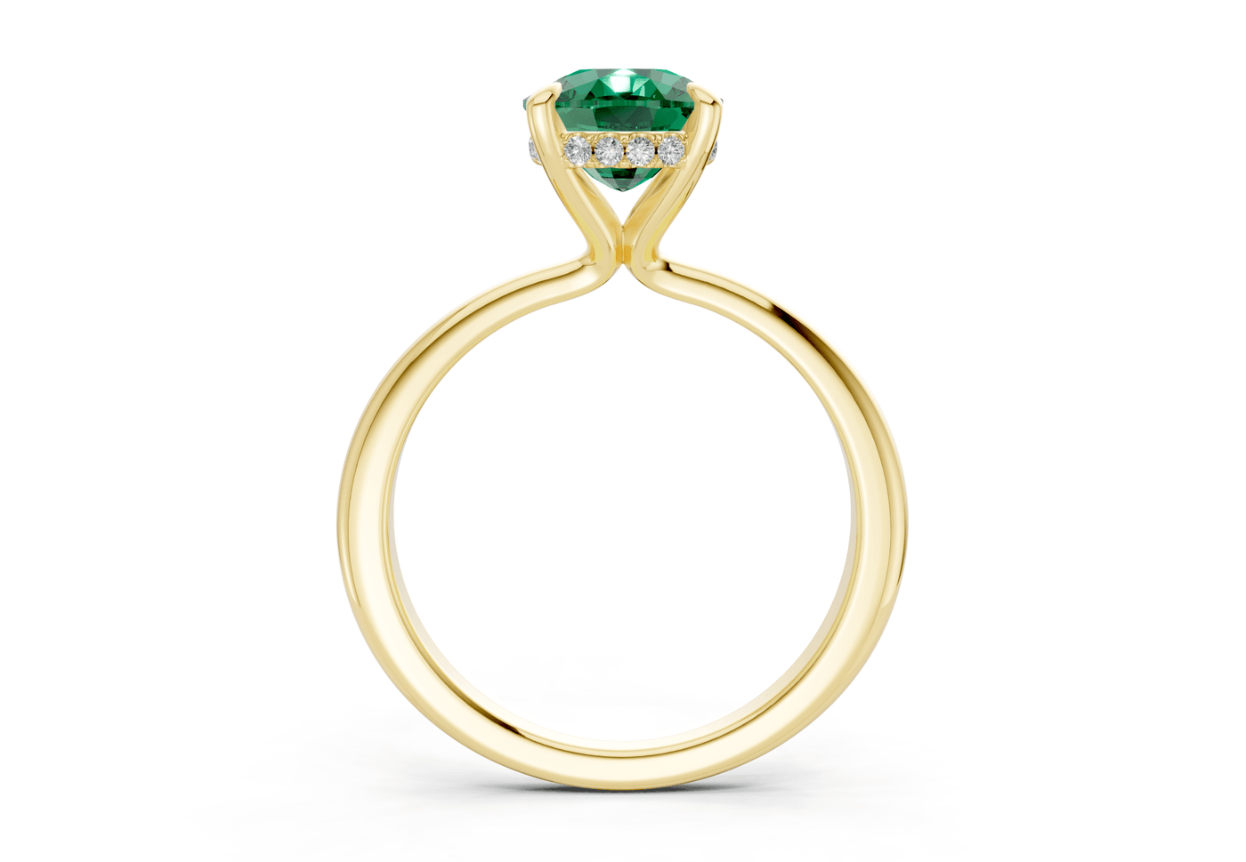 Marlowe Emerald Gemstone Solitaire Elongated Cushion Cut 1.6mm Engagement Ring