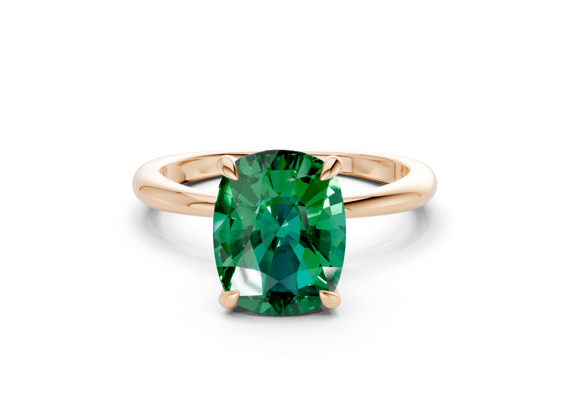 Marlowe Emerald Gemstone Solitaire Elongated Cushion Cut 1.6mm Engagement Ring