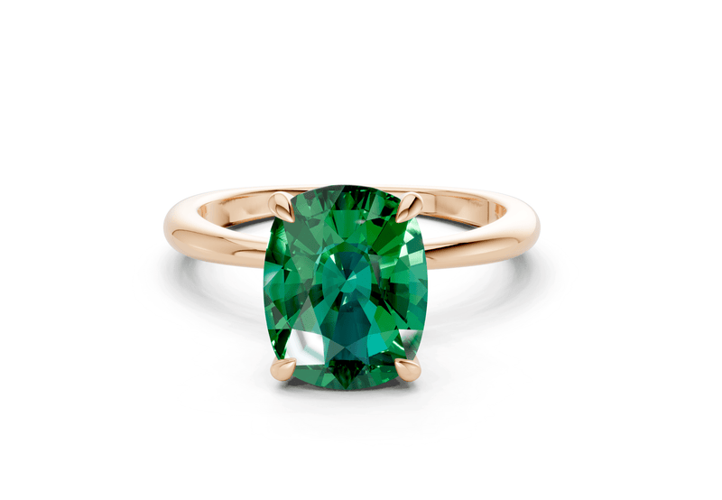Marlowe Emerald Gemstone Solitaire Elongated Cushion Cut 1.6mm Engagement Ring - Ring Premier