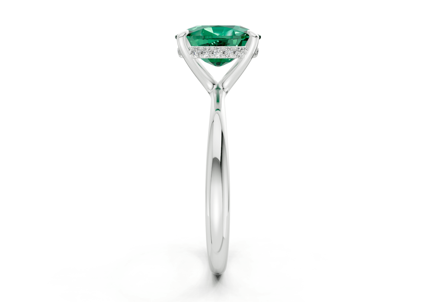 Marlowe Emerald Gemstone Solitaire Elongated Cushion Cut 1.6mm Engagement Ring