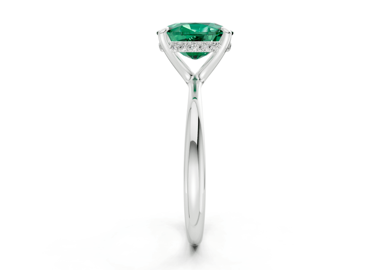 Marlowe Emerald Gemstone Solitaire Elongated Cushion Cut 1.6mm Engagement Ring - Ring Premier