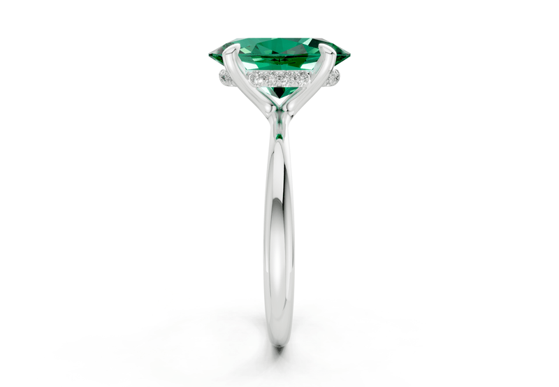 Marlowe Emerald Gemstone Solitaire Oval Cut 1.6mm Engagement Ring - Ring Premier