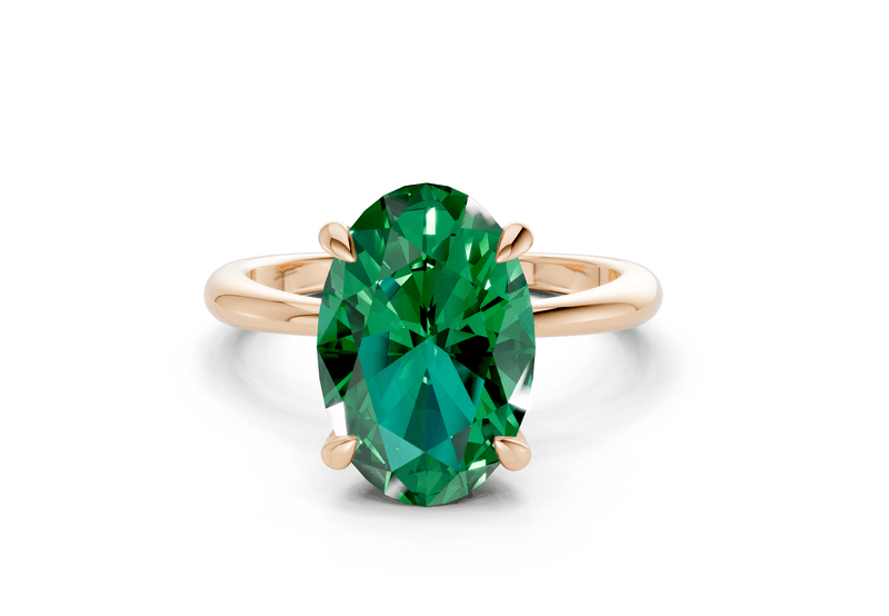 Marlowe Emerald Gemstone Solitaire Oval Cut 1.6mm Engagement Ring - Ring Premier