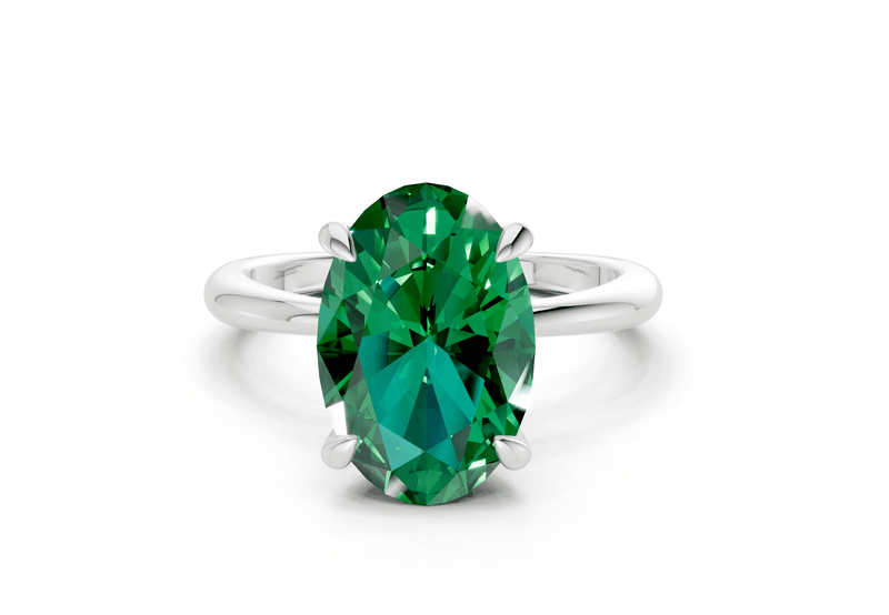 Marlowe Emerald Gemstone Solitaire Oval Cut 1.6mm Engagement Ring - Ring Premier