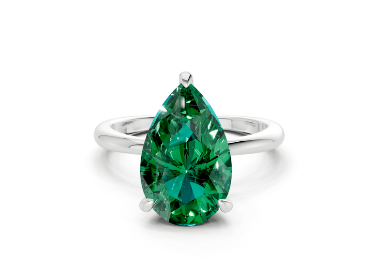 Marlowe Emerald Gemstone Solitaire Pear Cut 1.6mm Engagement Ring - Ring Premier