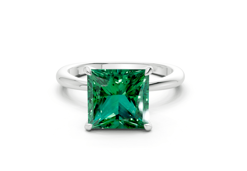 Marlowe Emerald Gemstone Solitaire Princess Cut 1.6mm Engagement Ring - Ring Premier