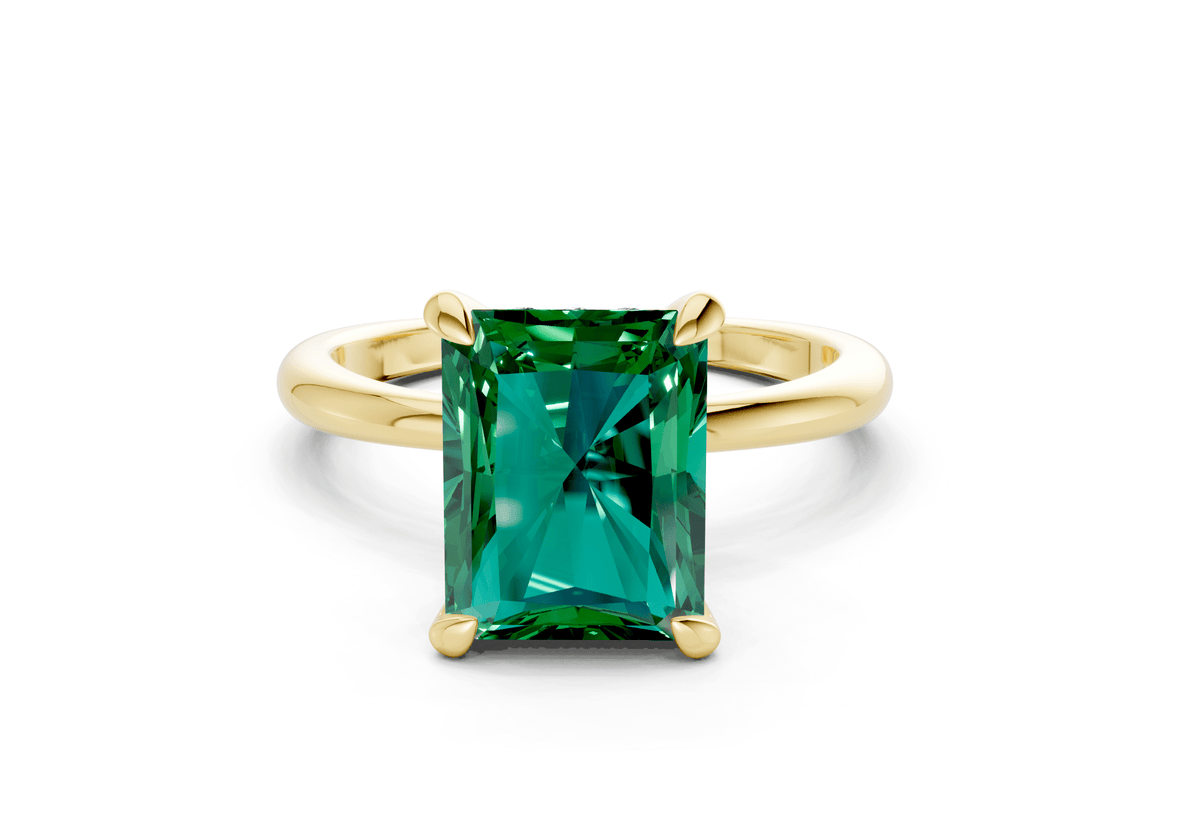 Marlowe Emerald Gemstone Solitaire Radiant Cut 1.6mm Engagement Ring