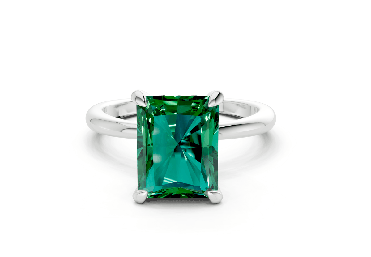 Marlowe Emerald Gemstone Solitaire Radiant Cut 1.6mm Engagement Ring
