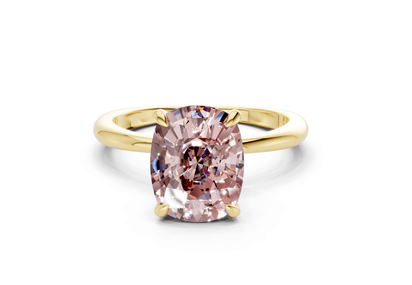 Marlowe Pink Diamond Solitaire Elongated Cushion Cut 1.6mm Engagement Ring - Ring Premier