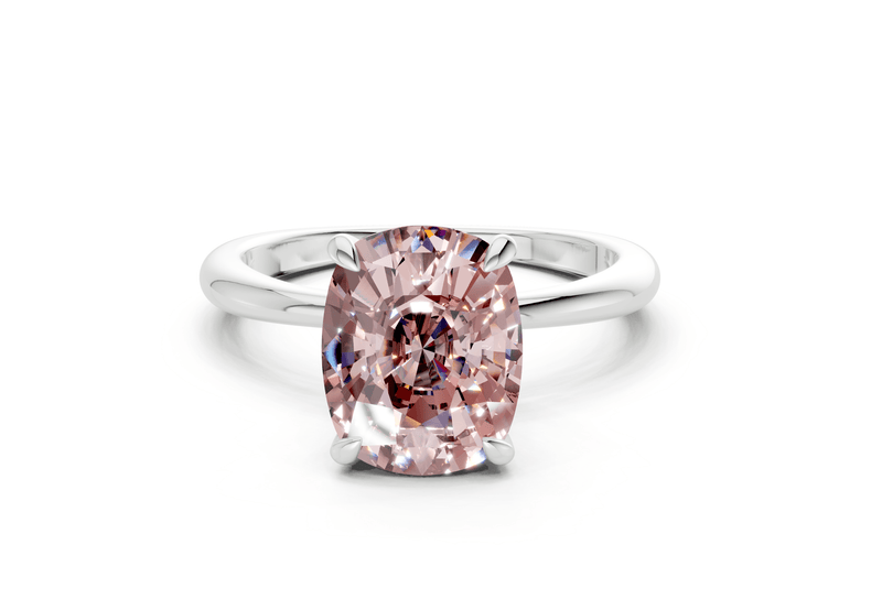 Marlowe Pink Diamond Solitaire Elongated Cushion Cut 1.6mm Engagement Ring - Ring Premier