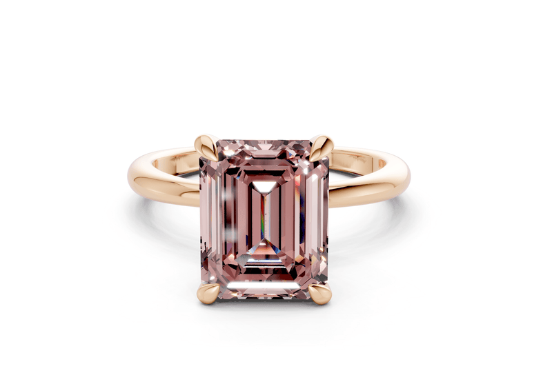 Marlowe Pink Diamond Solitaire Emerald Cut 1.6mm Engagement Ring - Ring Premier