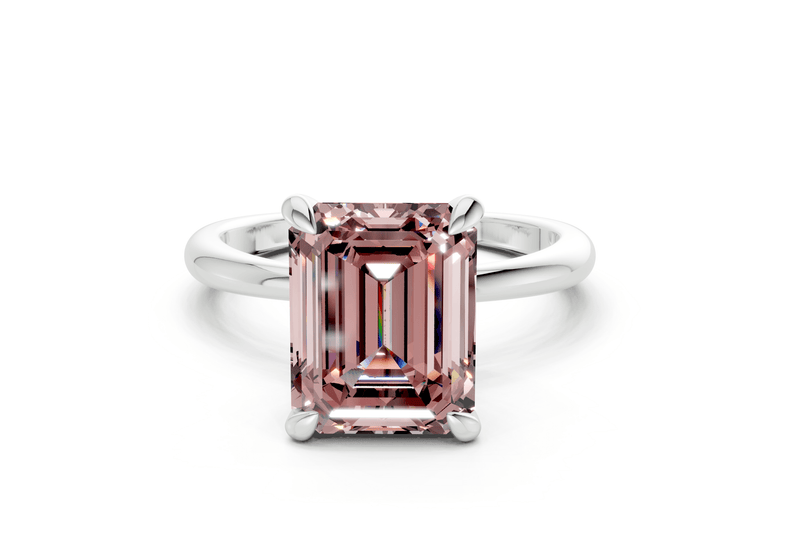 Marlowe Pink Diamond Solitaire Emerald Cut 1.6mm Engagement Ring - Ring Premier