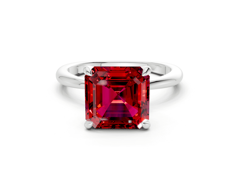 Marlowe Ruby Gemstone Solitaire Asscher Cut 1.6mm Engagement Ring - Ring Premier