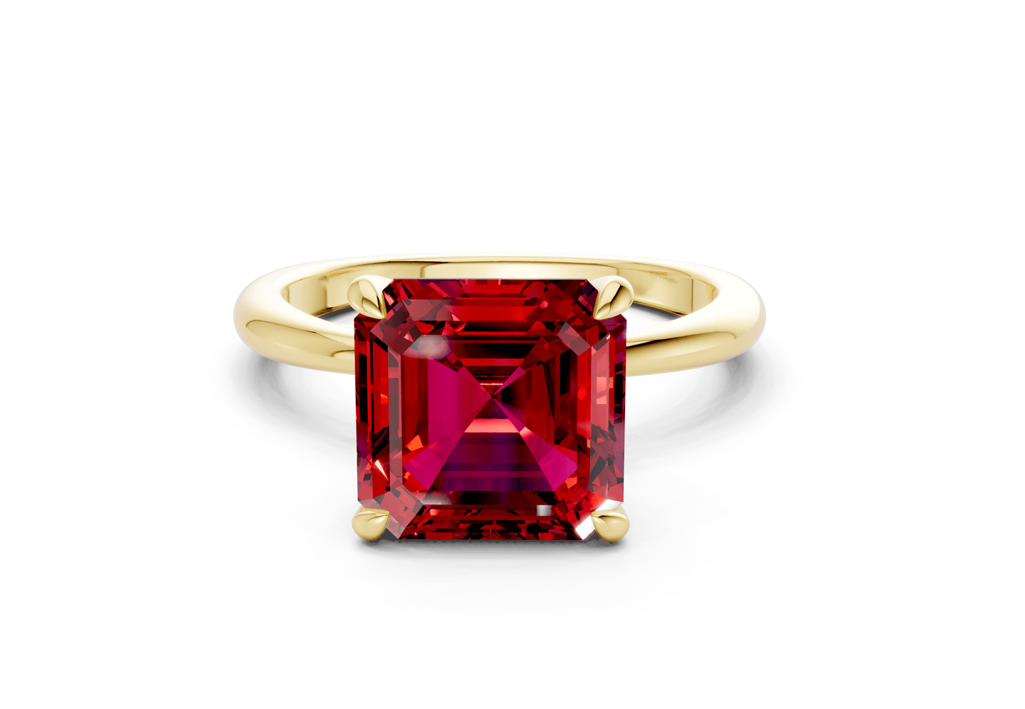 Marlowe Ruby Gemstone Solitaire Asscher Cut 1.6mm Engagement Ring - Ring Premier