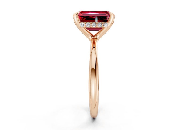 Marlowe Ruby Gemstone Solitaire Emerald Cut 1.6mm Engagement Ring - Ring Premier