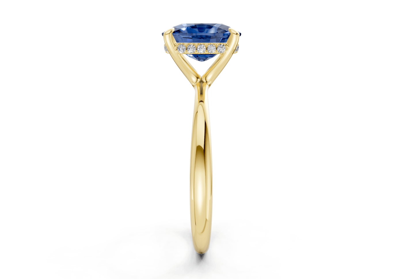 Marlowe Sapphire Gemstone Solitaire Elongated Cushion Cut 1.6mm Engagement Ring