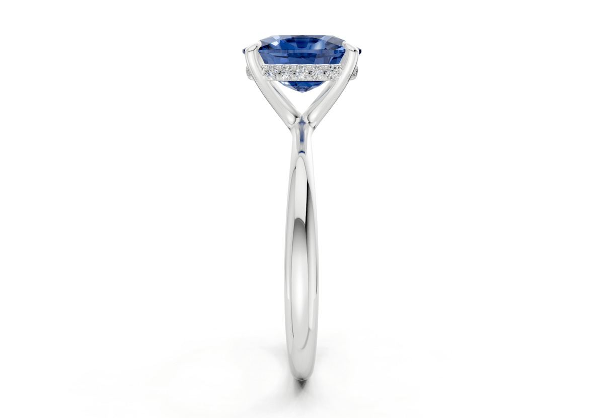 Marlowe Sapphire Gemstone Solitaire Elongated Cushion Cut 1.6mm Engagement Ring