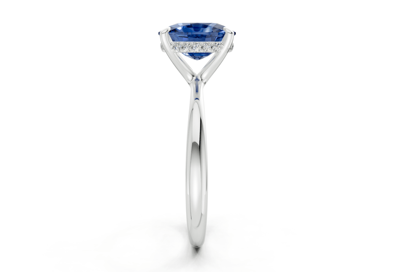 Marlowe Sapphire Gemstone Solitaire Elongated Cushion Cut 1.6mm Engagement Ring - Ring Premier