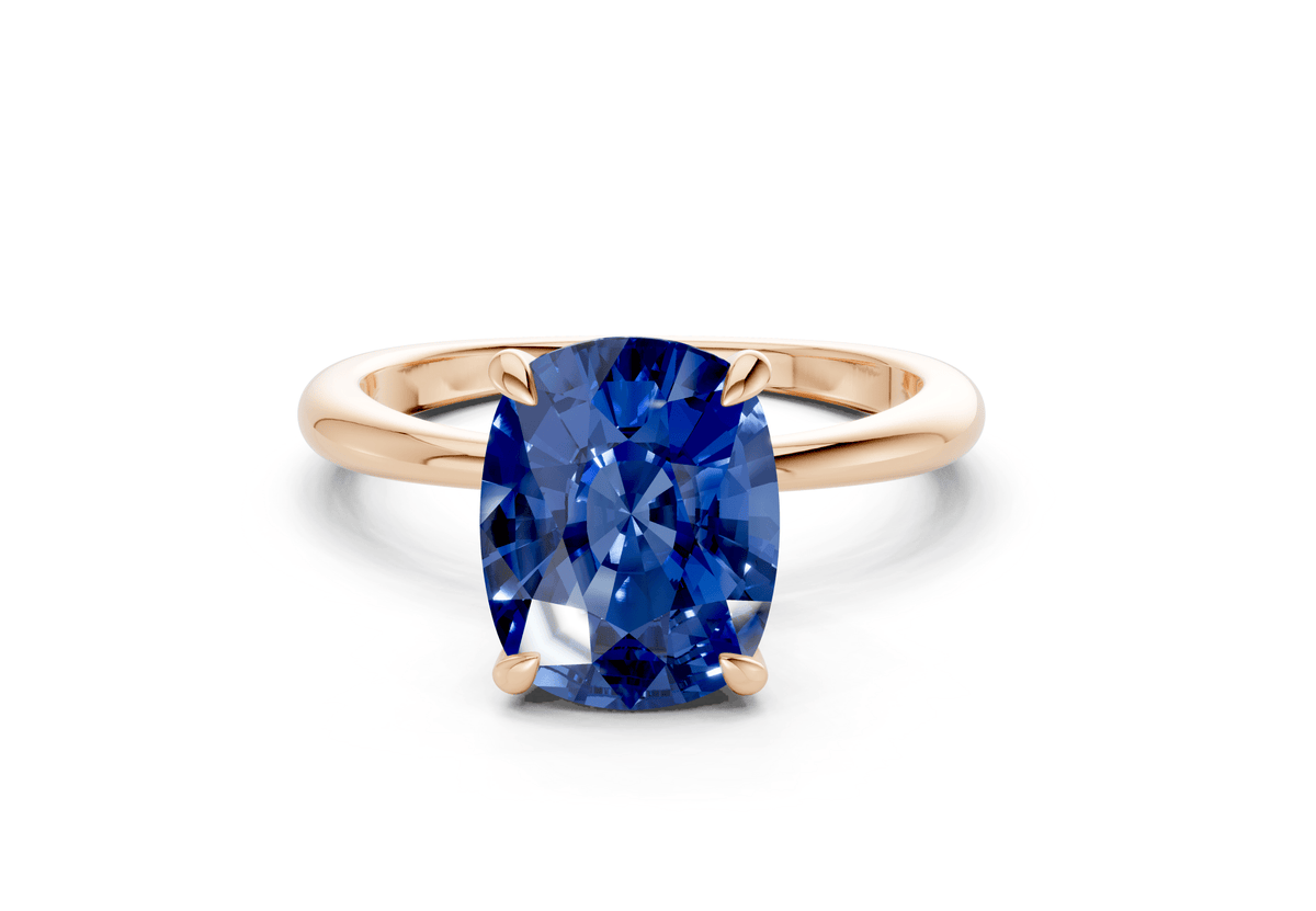 Marlowe Sapphire Gemstone Solitaire Elongated Cushion Cut 1.6mm Engagement Ring