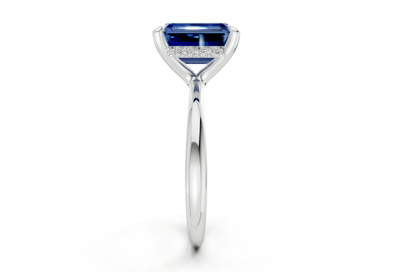 Marlowe Sapphire Gemstone Solitaire Emerald Cut 1.6mm Engagement Ring - Ring Premier