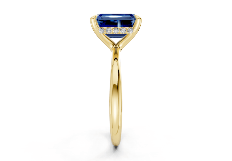 Marlowe Sapphire Gemstone Solitaire Emerald Cut 1.6mm Engagement Ring - Ring Premier