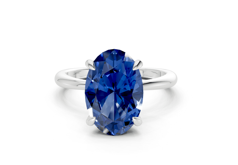 Marlowe Sapphire Gemstone Solitaire Oval Cut 1.6mm Engagement Ring - Ring Premier