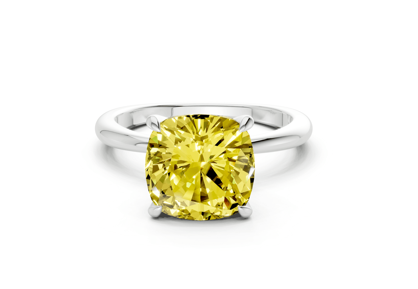 Marlowe Yellow Diamond Solitaire Cushion Squareuare Cut 1.6mm Engagement Ring