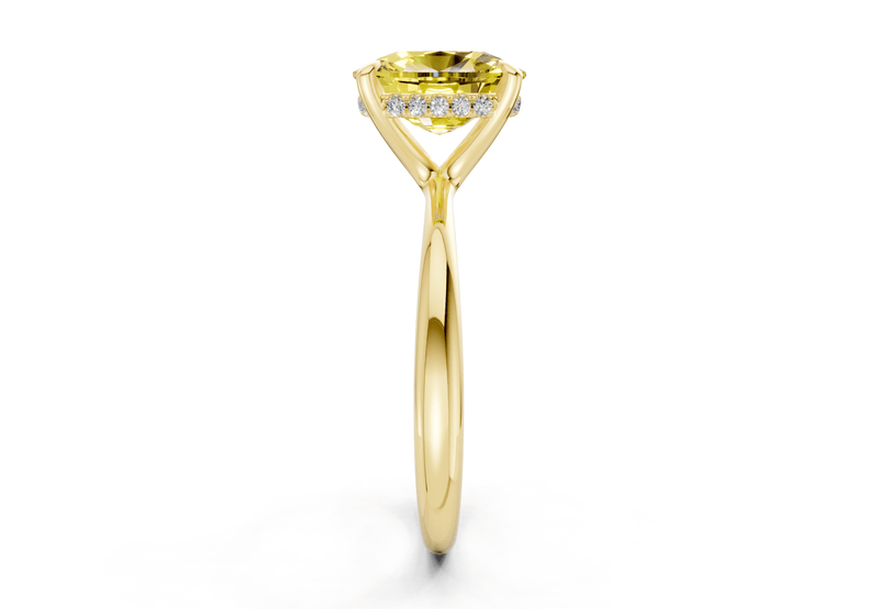 Marlowe Yellow Diamond Solitaire Elongated Cushion Cut 1.6mm Engagement Ring - Ring Premier