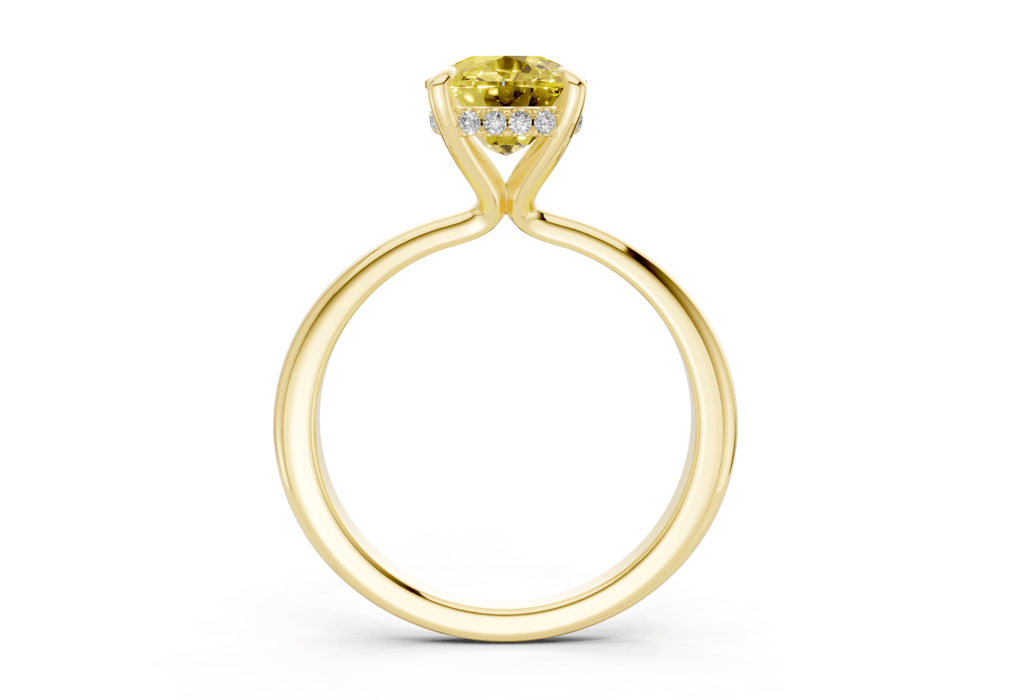 Marlowe Yellow Diamond Solitaire Elongated Cushion Cut 1.6mm Engagement Ring - Ring Premier