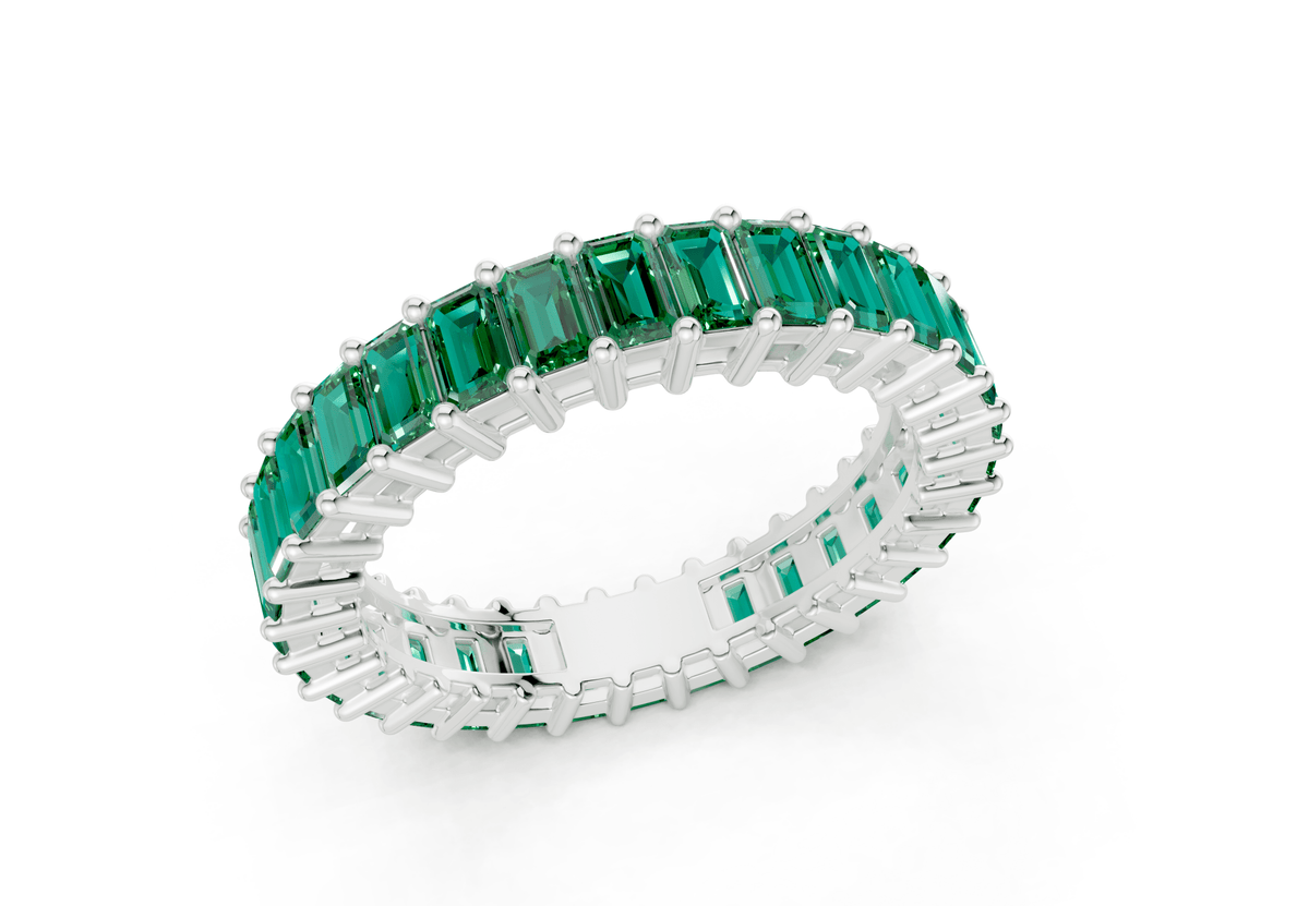 Melrose Emerald Cut Emerald Gemstone Eternity Band 2½ Carat Total Wt.