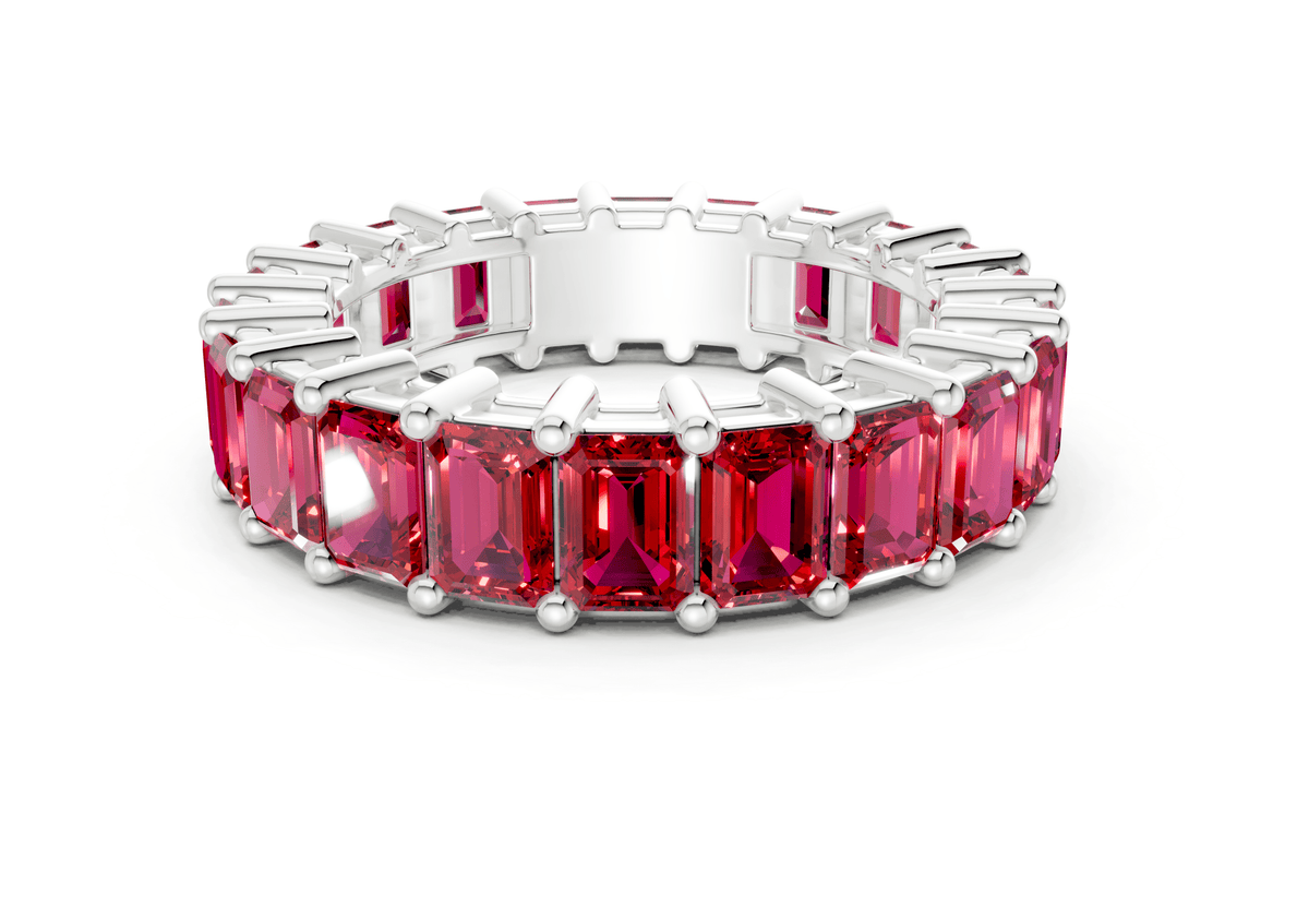 Melrose Emerald Cut Ruby Gemstone Eternity Band 6 Carat Total Wt.