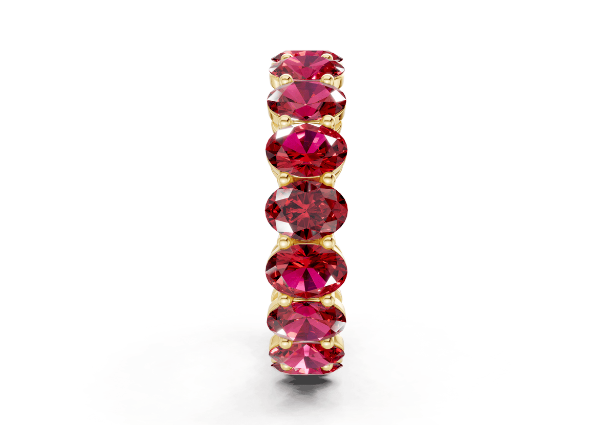 Melrose Oval Cut Ruby Gemstone Eternity Band 6½ Carat Total Wt.