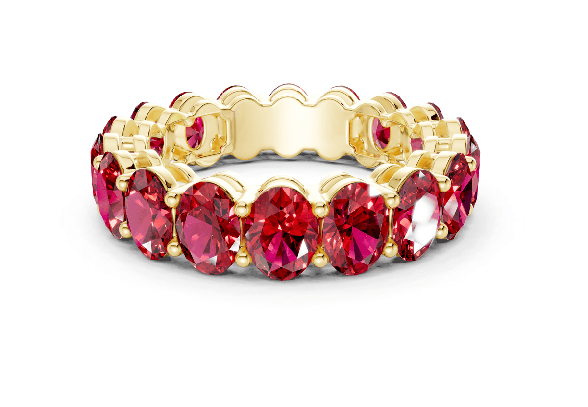 Melrose Oval Cut Ruby Gemstone Eternity Band 6½ Carat Total Wt.