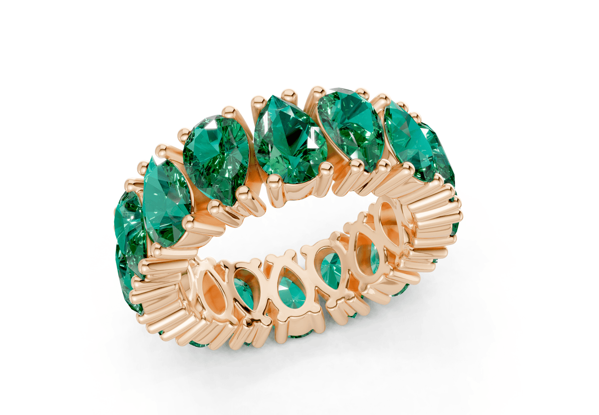 Melrose Pear Cut Emerald Gemstone Eternity Band 5 Carat Total Wt.