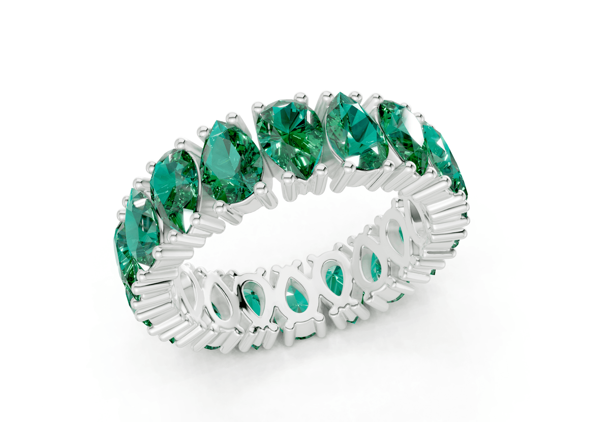 Melrose Pear Cut Emerald Gemstone Eternity Band 8 Carat Total Wt.