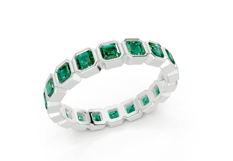 Petite Elysees Asscher Cut Emerald Gemstone Eternity Band 1½ Carat Total Wt. - Ring Premier