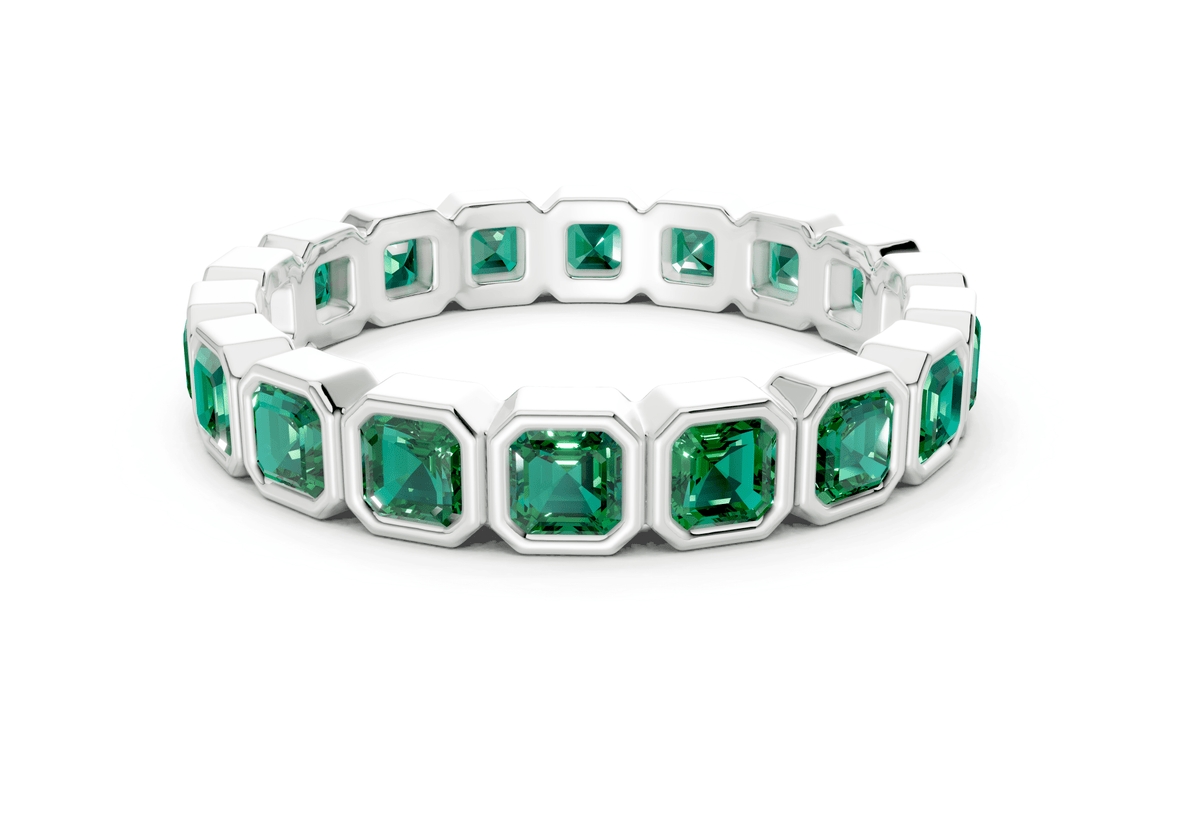Petite Elysees Asscher Cut Emerald Gemstone Eternity Band 1½ Carat Total Wt.