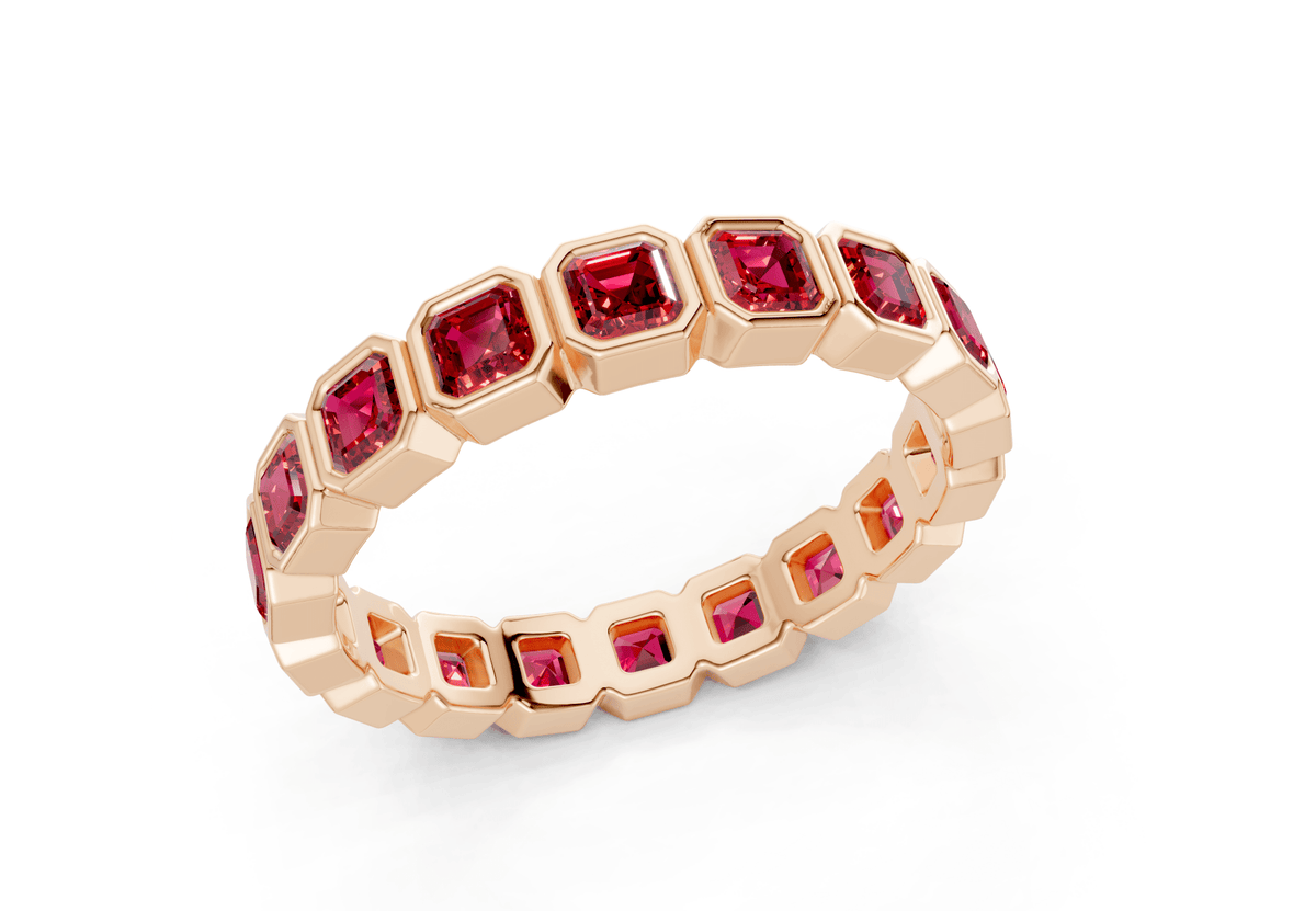 Petite Elysees Asscher Cut Ruby Gemstone Eternity Band 1½ Carat Total Wt.