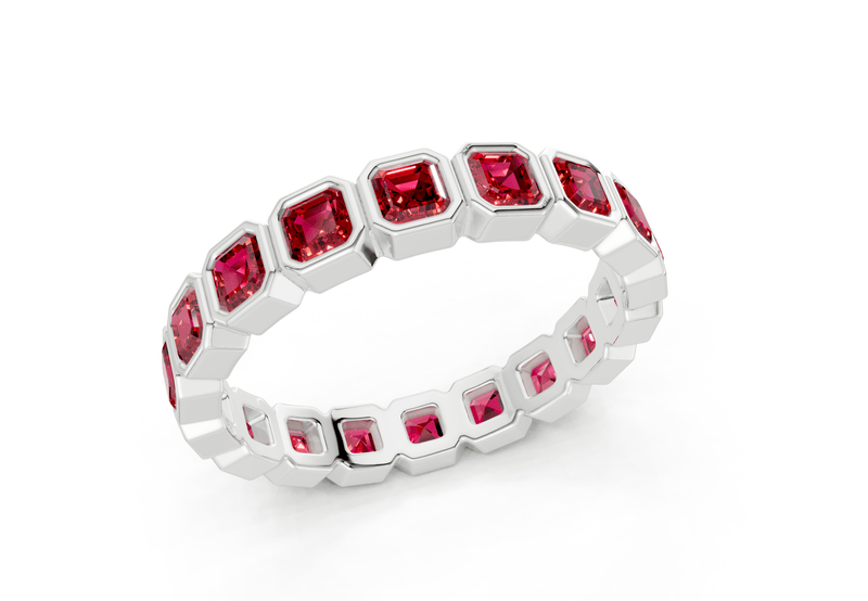 Petite Elysees Asscher Cut Ruby Gemstone Eternity Band 1½ Carat Total Wt. - Ring Premier